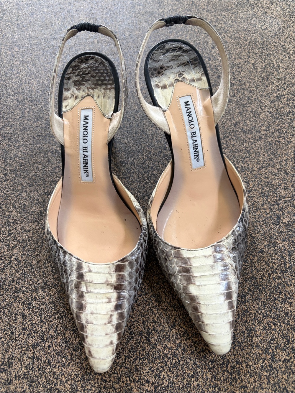 Manolo Blahnik Cream Snakeskin Pointed-Toe Slingbacks - Picture 2 of 3